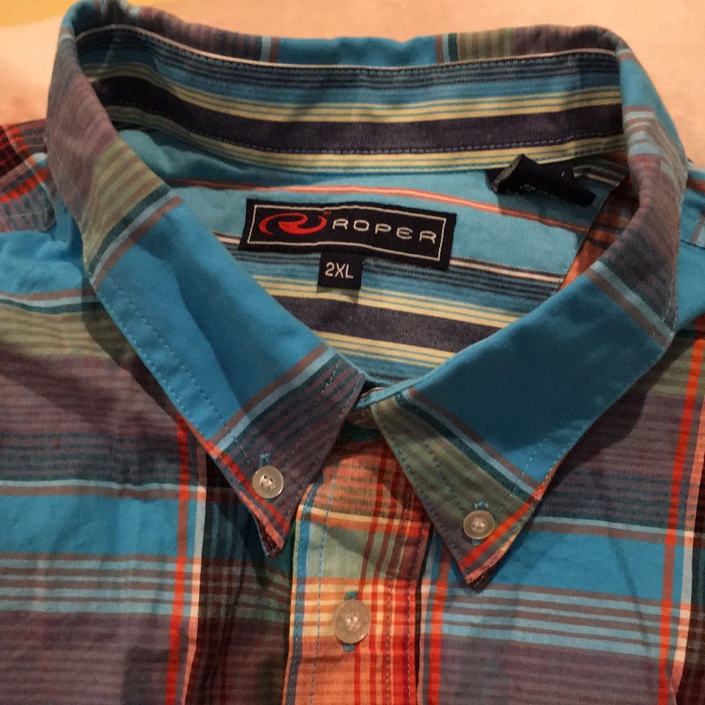 Roper Bright Plaid Country Western Button Up Shirt Long Sleeved Mens 2XL Resale - Picture 8 of 16